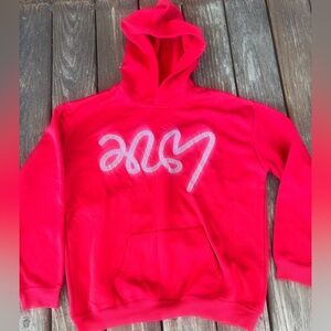 Napland Bright Red Hoodie with Love rhinestone graphic
